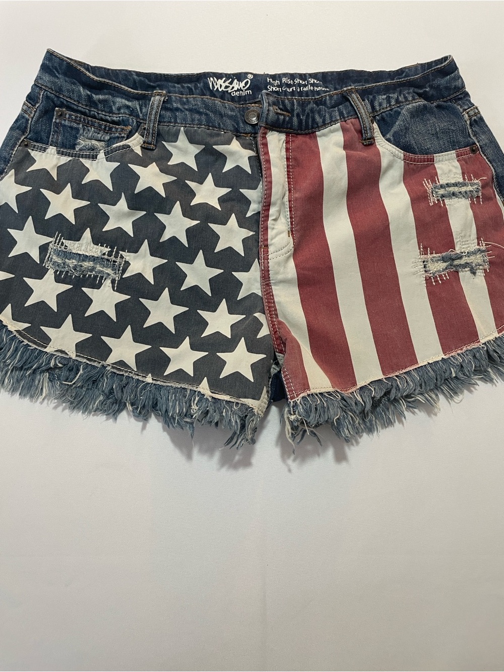 Mossimo Denim American Flag High Rise Cutoff Shorts Size 16/33 Distressed